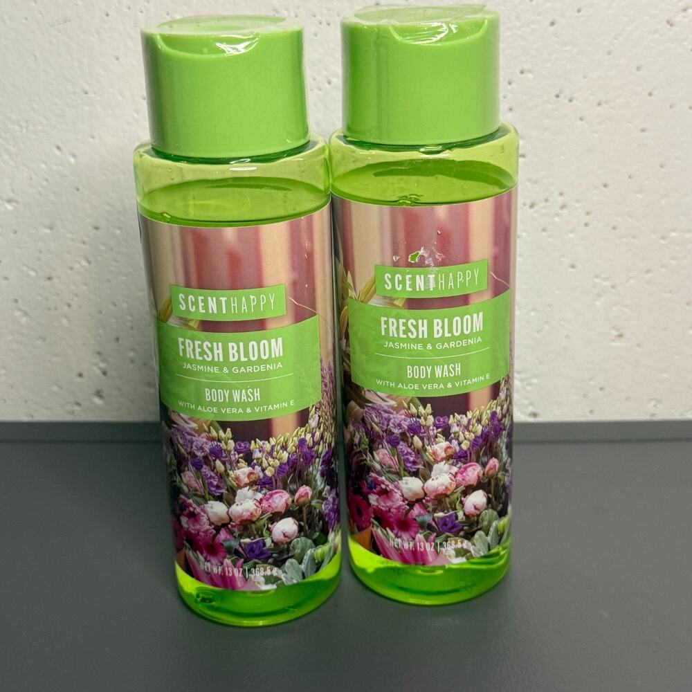 Scent Happy Fresh Bloom Jasmine & Gardenia Body Wash Vitamin E 13oz LOT of 2